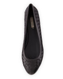 Intrecciato Leather Ballerina Flat, Nero