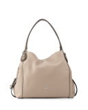 Edie 31 Snakeskin-Trim Shoulder Bag, Beige
