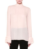 Ruffle-Trim Tie-Back Silk Top