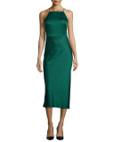 Sleeveless Halter-Neck Charmeuse Cocktail Dress, Jade 