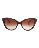 Check-Embossed Cat-Eye Sunglasses, Dark Tortoise