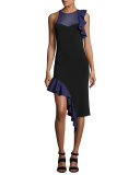 Hanging Ruffle Asymmetric-Hem Cocktail Dress