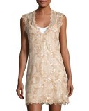 Saria Sequined Lace Coverup Dress, Beige