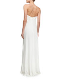 V-Neck Chiffon Empire-Waist Bias Gown, Ivory