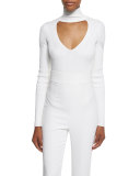 Long-Sleeve Mock-Neck Bodysuit, White