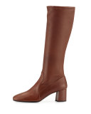 Leather Square-Toe Knee Boot, Burnt (Bruciato)