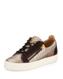 Maylondon Snake-Embossed Side-Zip Sneaker, Brown/Multi