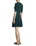 Short-Sleeve Dropped-Waist Knit Dress, Deep Forest