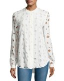 Henri Embroidered Cutout Silk Shirt, White
