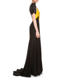 Loretta Short-Sleeve Paillette Gown, Black