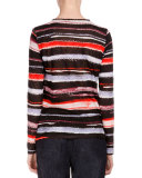 Long-Sleeve Cactus-Striped T-Shirt, Poppy/Maroon Stripe