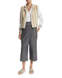 Sewn-In Striped Mink Fur Vest, Vanilla
