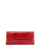 Gotham Crocodile Flap Clutch Bag, Red Shiny
