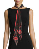 Lips Paisley Super Skinny Silk Scarf, Black