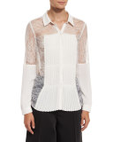 Watson Pleat-Detail Lace Shirt, Off White