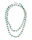 Snakeskin-Print Jasper & Crystal Crocheted Necklace, 43"