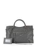 Classic Metallic Edge City Bag, Gray/Palladium