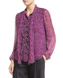 Havanah Bow-Neck Silk Blouse, Pirouette Dot