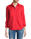 Double Foxy Button-Front Shirt, Spice (Red)