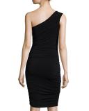 Deedee Ruched One-Shoulder Sheath Dress, Black