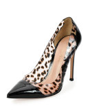 Plexi Patent & Leopard-PVC Illusion Pump, Black/Leopard