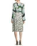Bell-Sleeve Floral-Print Blouse, White Dahlia