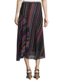 Blanket-Print Seamed Midi Skirt, Black/Multi 