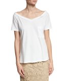 Off-the-Shoulder V-Neck Tee, White