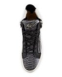 Men's Metallic Snake-Print High-Top Sneaker, Gray