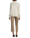 Flat-Front Cropped Chino Pants, Khaki