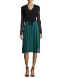 Spaghetti-Strap Pleated Tulle Dress w/ Lace Inset, Clover