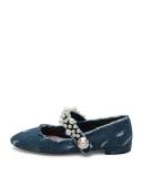 Pearly Denim Mary Jane Flat, Blue