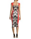 Ikat Jacquard Sleeveless Dress, Cayenne/Black