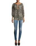 Five-Pocket Skinny Jeans, Washed Indigo