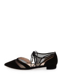 Maddie Pointed-Toe Lace-Up Ballerina Flat, Black