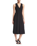 Stretch Twill V-Neck Gaucho Jumpsuit, Black