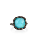 Old World Midnight Cushion Doublet Ring with Diamonds
