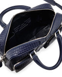 Stamped Leather Messenger Bag, Navy