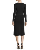 Long-Sleeve Macrame-Inset Dress, Black