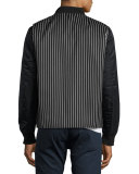 Irving Striped Bomber Jacket with Leather Sleeves, Black/White