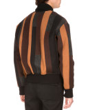 Striped Wool-Blend Bomber Jacket, Brown