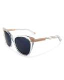 Cat and Mouse Cat-Eye Sunglasses, Pink/Clear