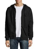 Coated Moto Zip-Front Hoodie, Black