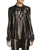 Diane Striped Tie-Neck Blouse, Multi