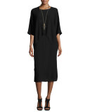 Accordion Silk Sleeveless Midi Dress, Black