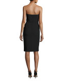 Peyton Strapless Pompom-Trim Cocktail Dress, Black