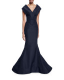 Silk V-Neck Mermaid Gown, Navy