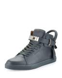 100mm Men's Leather High-Top Sneaker, Dark Gray