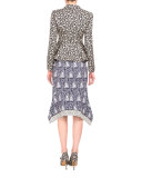 Parthia Floral-Print Double-Hem Jacket, Black/Natural White