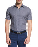 Soccer Ball Print Short-Sleeve Sport Shirt, Navy